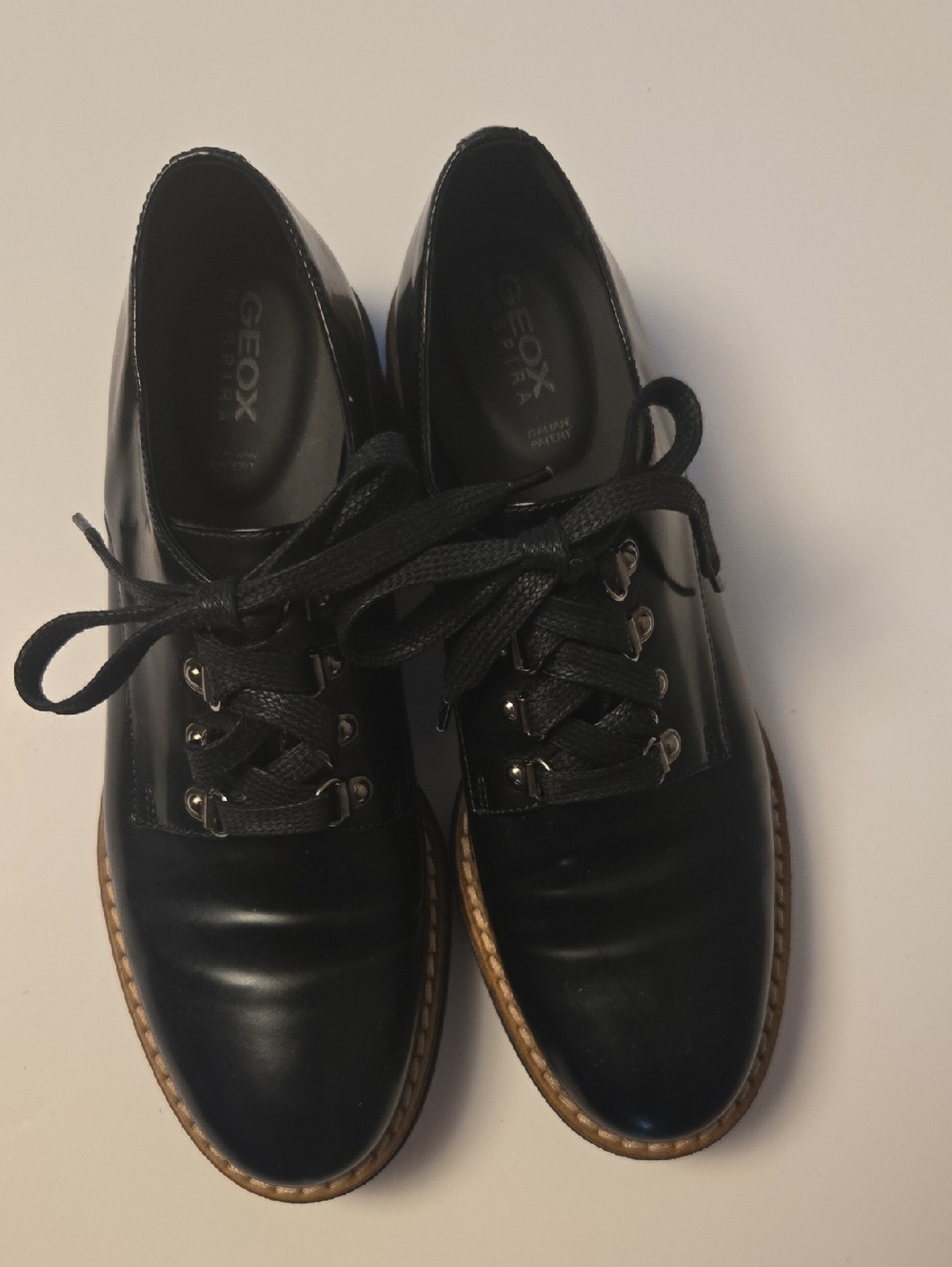 Geox Women's Black Leather Lace-Up Boots with Brown Welt